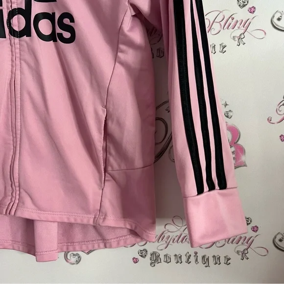 Adidas tracksuit top sweater zip up pink striped classic on arms bubblegum pink - Picture 7 of 10